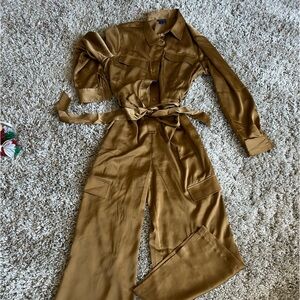 women's crop wide leg jumpsuit size large 12-14 with tie at waist